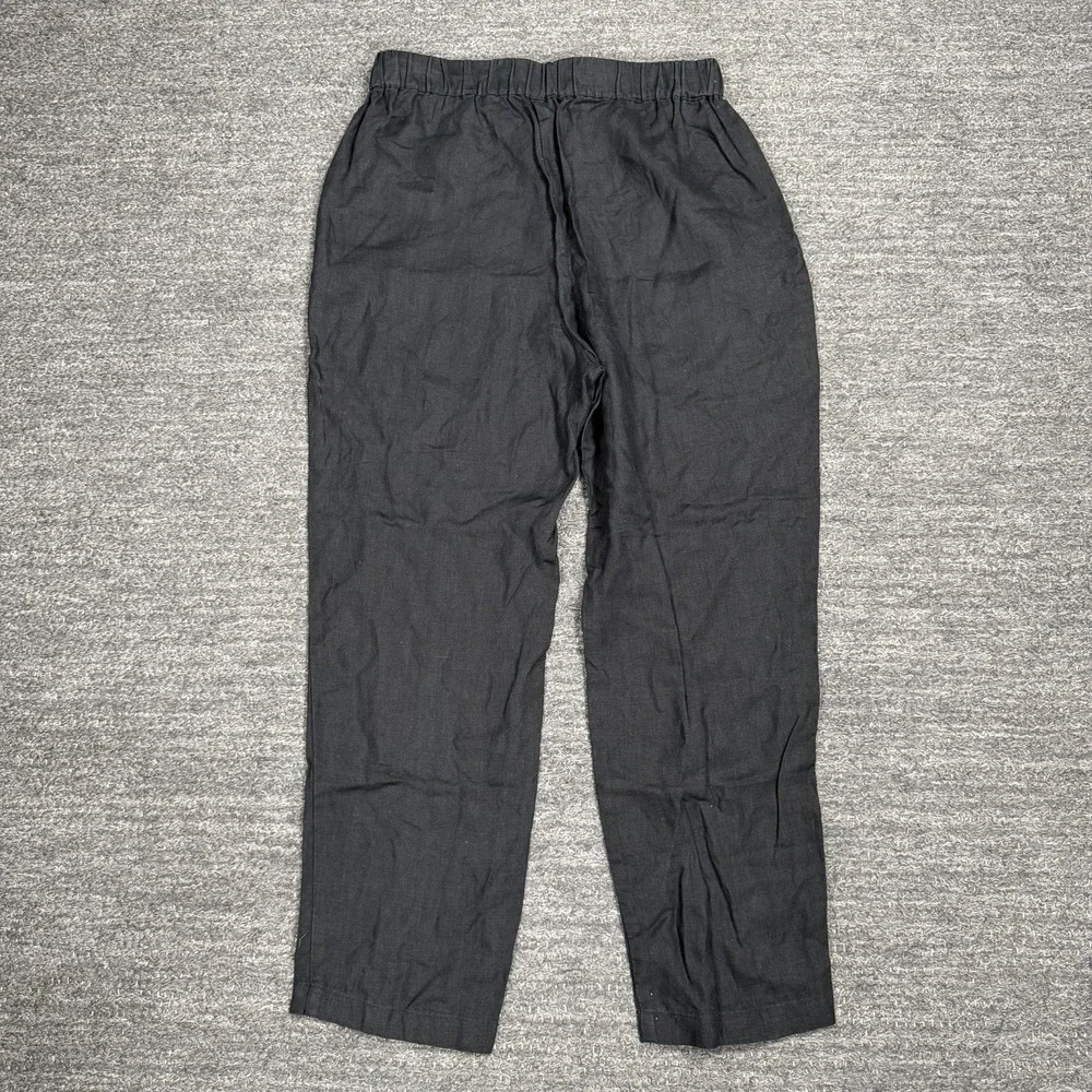 Quince Pants Women Small 100% European Linen Tapered Ankle Black Elastic Waist